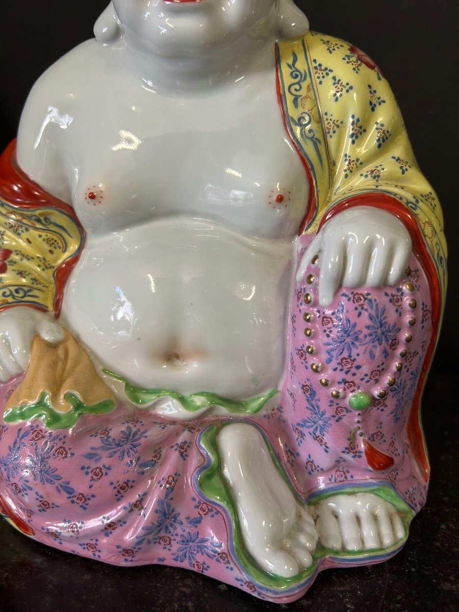 Bouddha - Budai - Putai Rieur En Porcelaine Polychrome émaillée Chine Début XXéme -photo-4