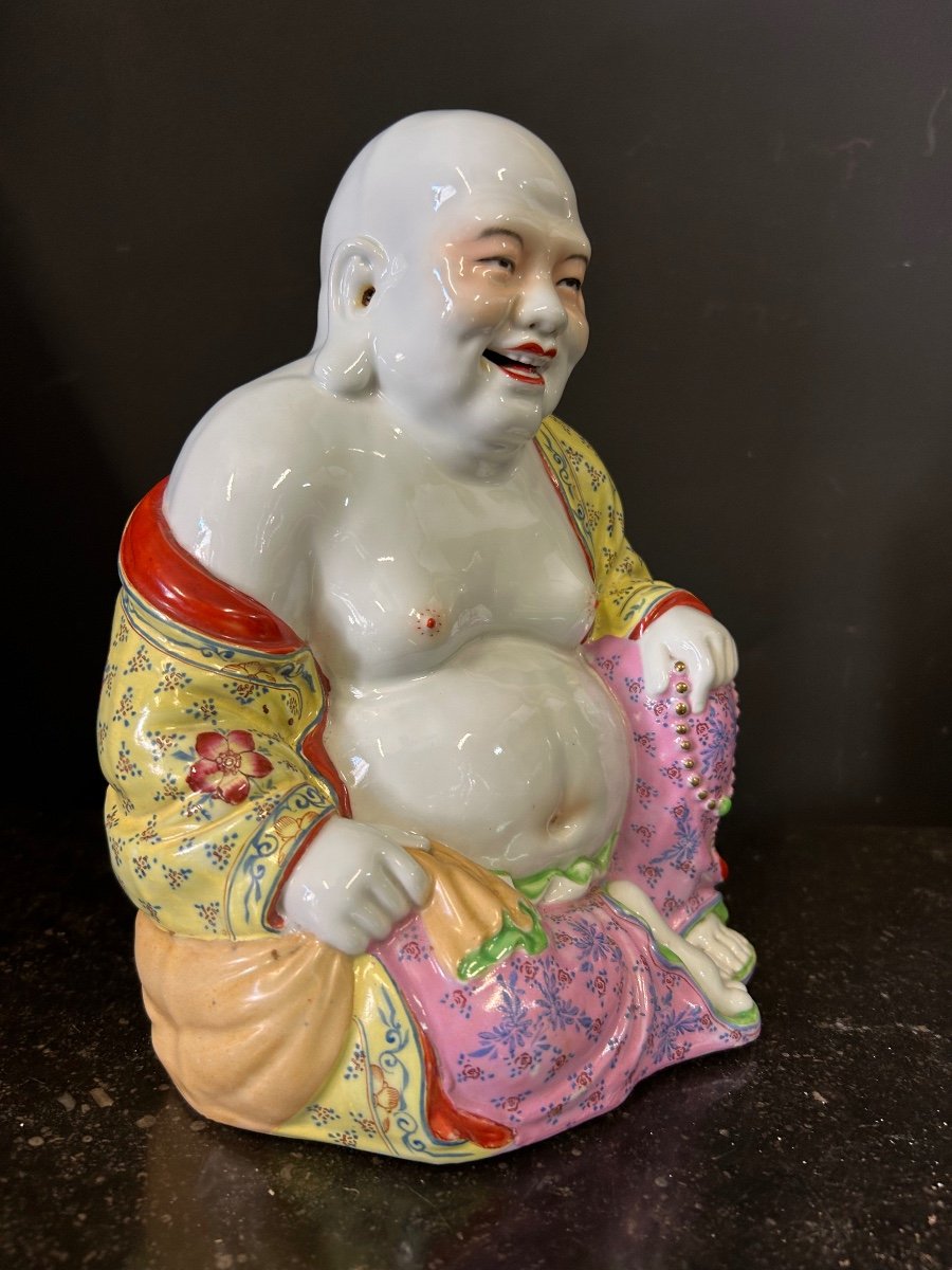 Bouddha - Budai - Putai Rieur En Porcelaine Polychrome émaillée Chine Début XXéme -photo-1