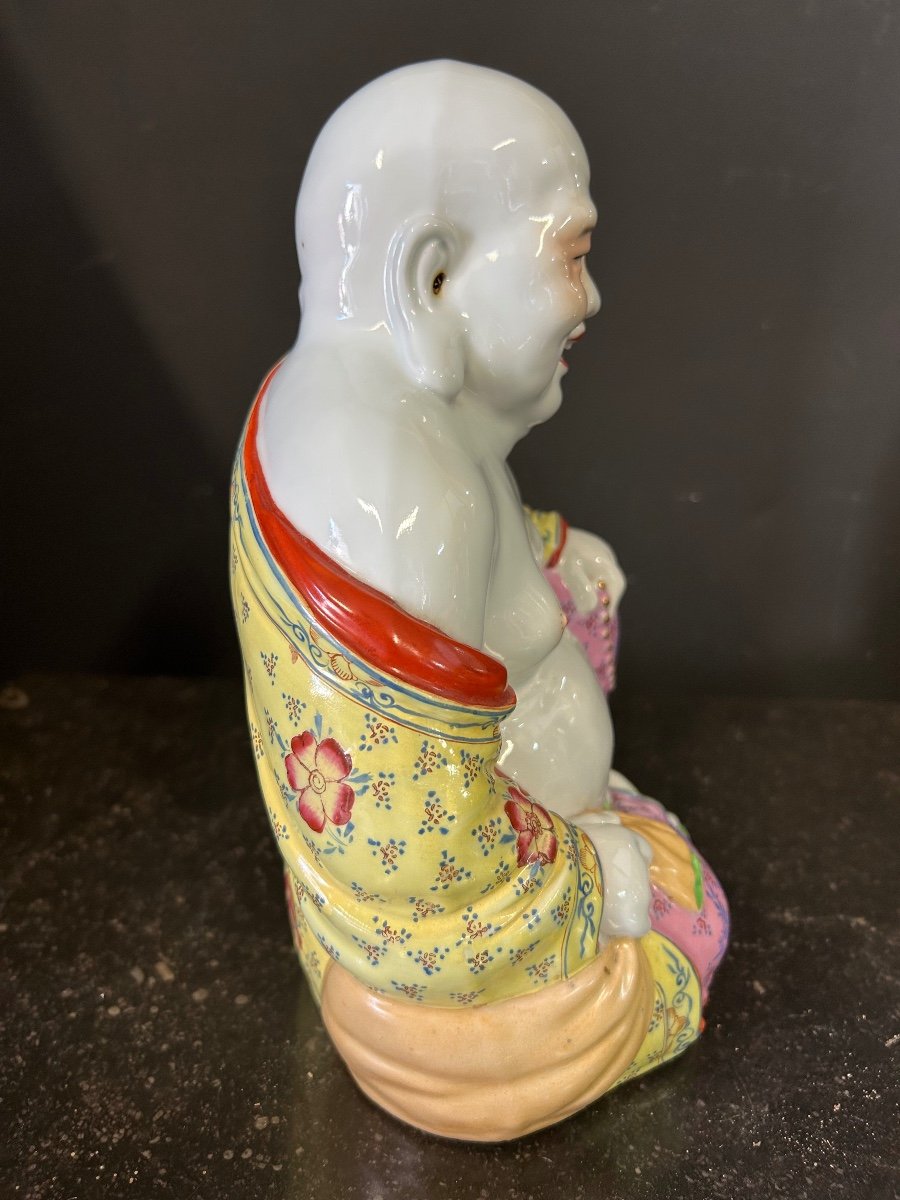 Bouddha - Budai - Putai Rieur En Porcelaine Polychrome émaillée Chine Début XXéme -photo-2