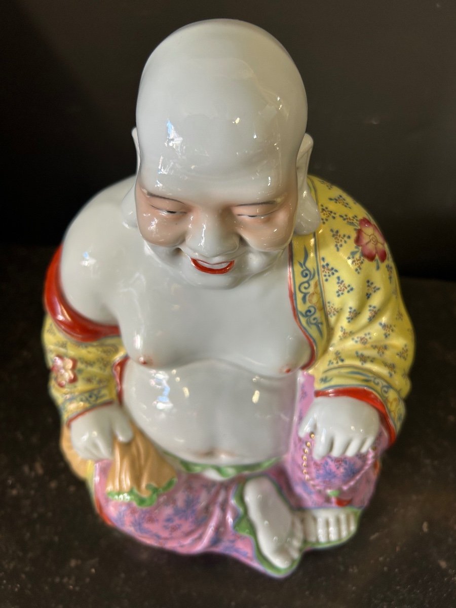 Bouddha - Budai - Putai Rieur En Porcelaine Polychrome émaillée Chine Début XXéme -photo-7