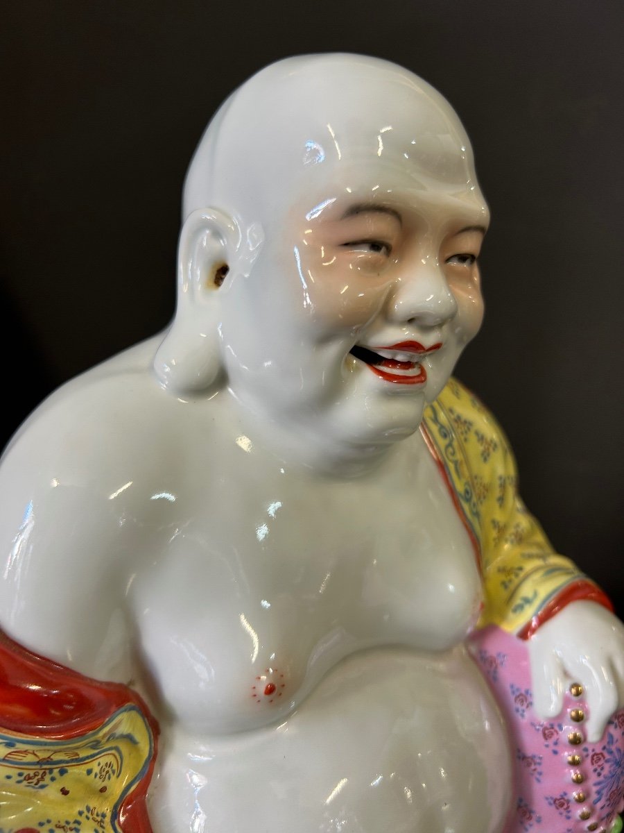 Bouddha - Budai - Putai Rieur En Porcelaine Polychrome émaillée Chine Début XXéme -photo-8