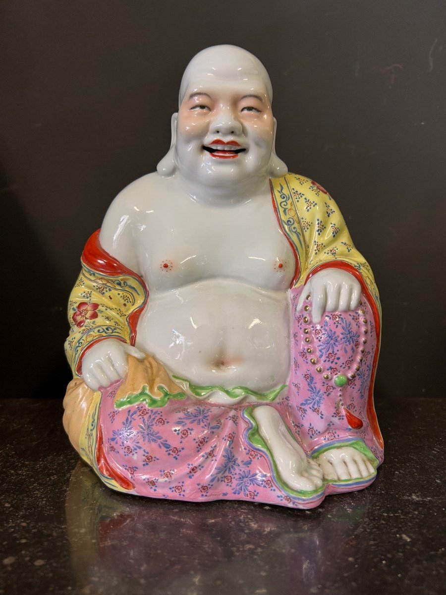 Bouddha - Budai - Putai Rieur En Porcelaine Polychrome émaillée Chine Début XXéme 