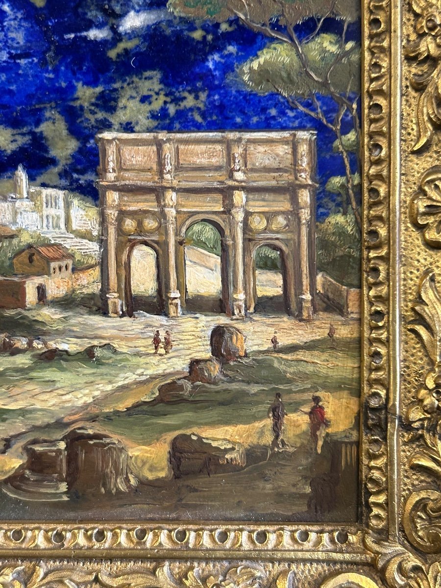Painting On Lapis Lazuli Plate - Rome Italy XIXth Century - Gilt Bronze Frame N°4/4-photo-5
