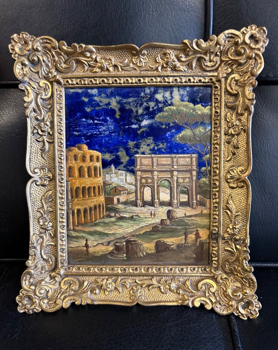 Painting On Lapis Lazuli Plate - Rome Italy XIXth Century - Gilt Bronze Frame N°4/4