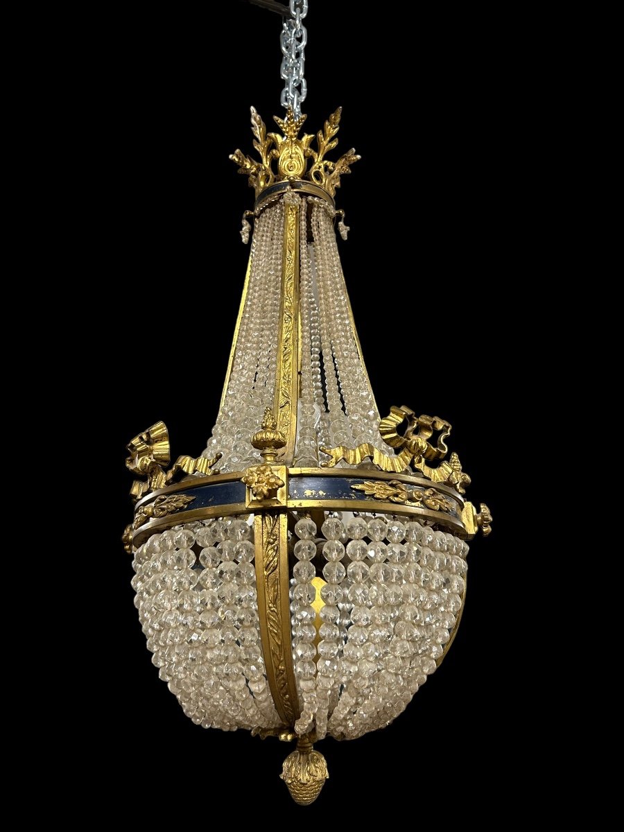 Montgolfière Chandelier In Gilded Bronze Louis XVI Style, Napoleon III Period-photo-3