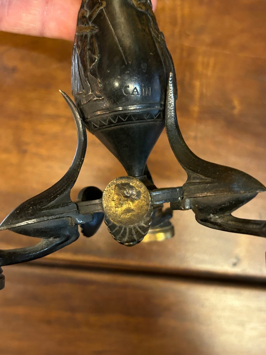 Paire De Bougeoirs En Bronze Néoclassique ou naturaliste  Signé Auguste CAIN pied griffe -photo-5