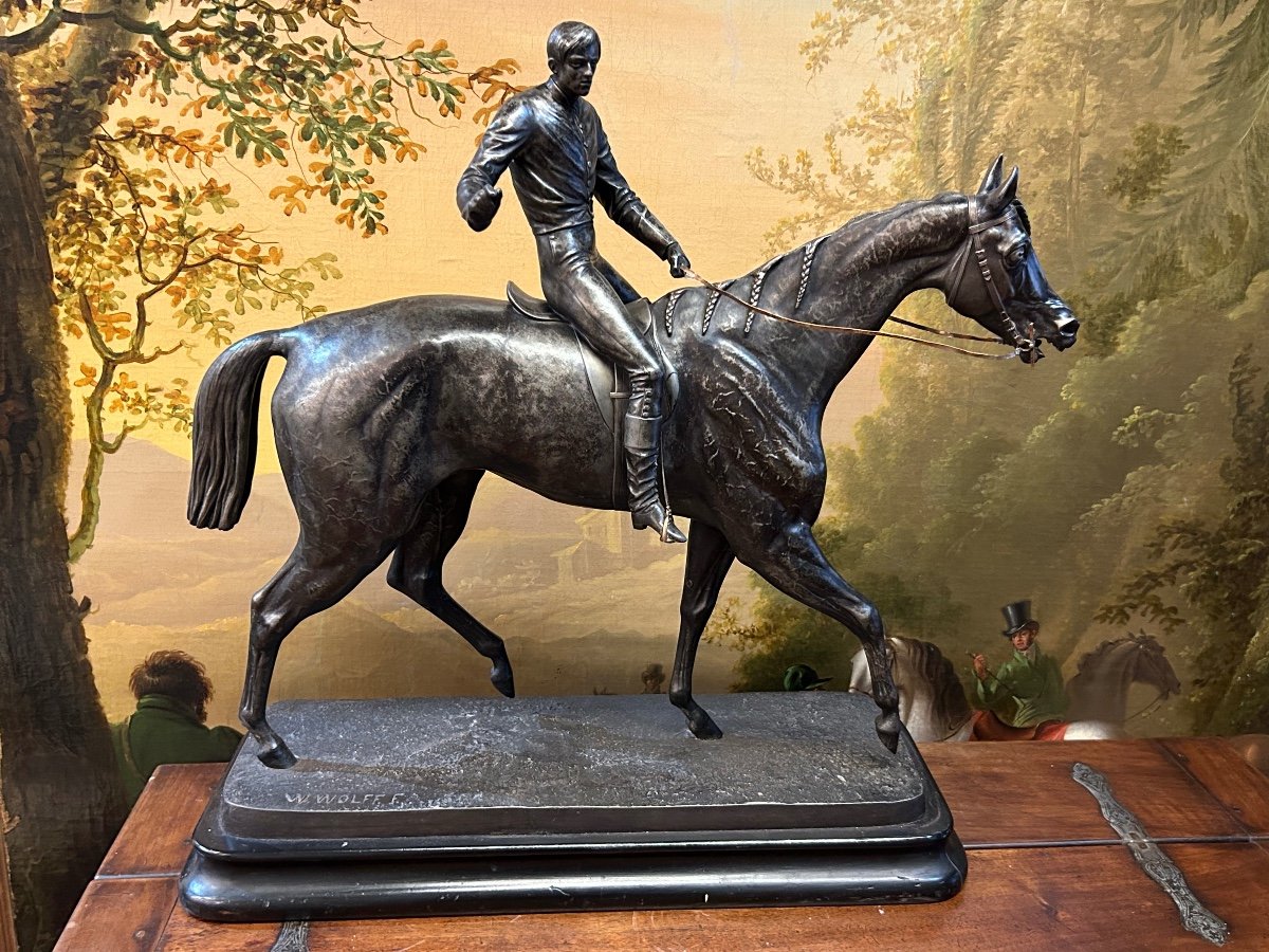 Franz Alex. Fried. Wilhelm Wolff (1816 - 1887) Important Metal Sculpture "the Jockey"-photo-1