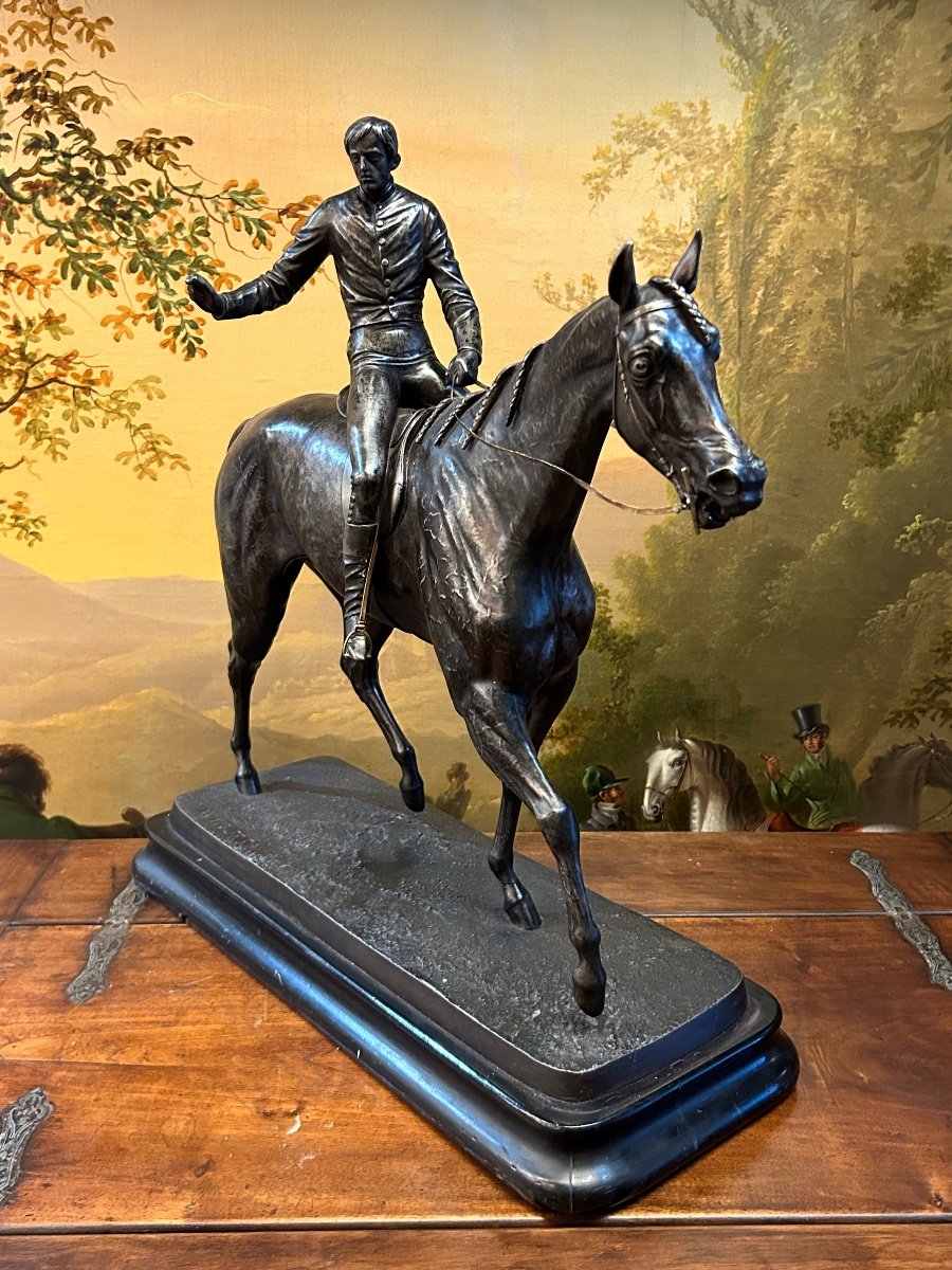 Franz Alex. Fried. Wilhelm Wolff (1816 - 1887) Important Metal Sculpture "the Jockey"-photo-2