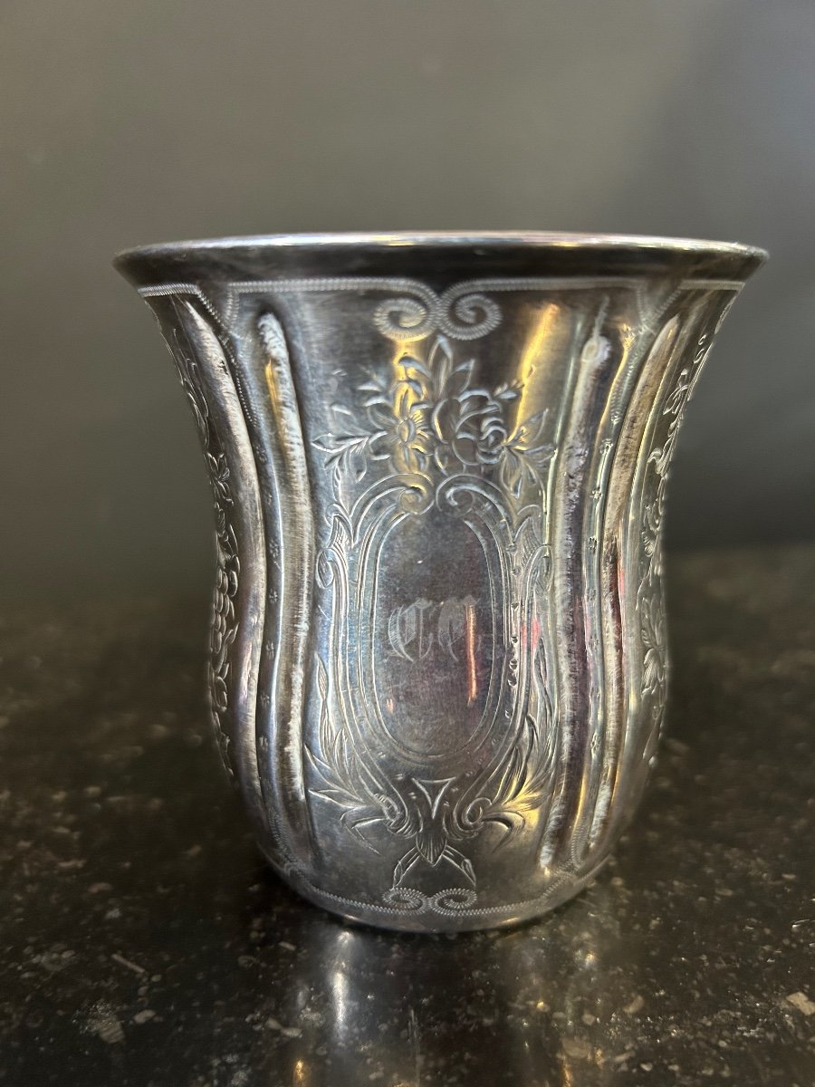 Belle Timbale Gravée  En Argent Massif Poinçon Minerve orfèvre Phillipe Berthier 