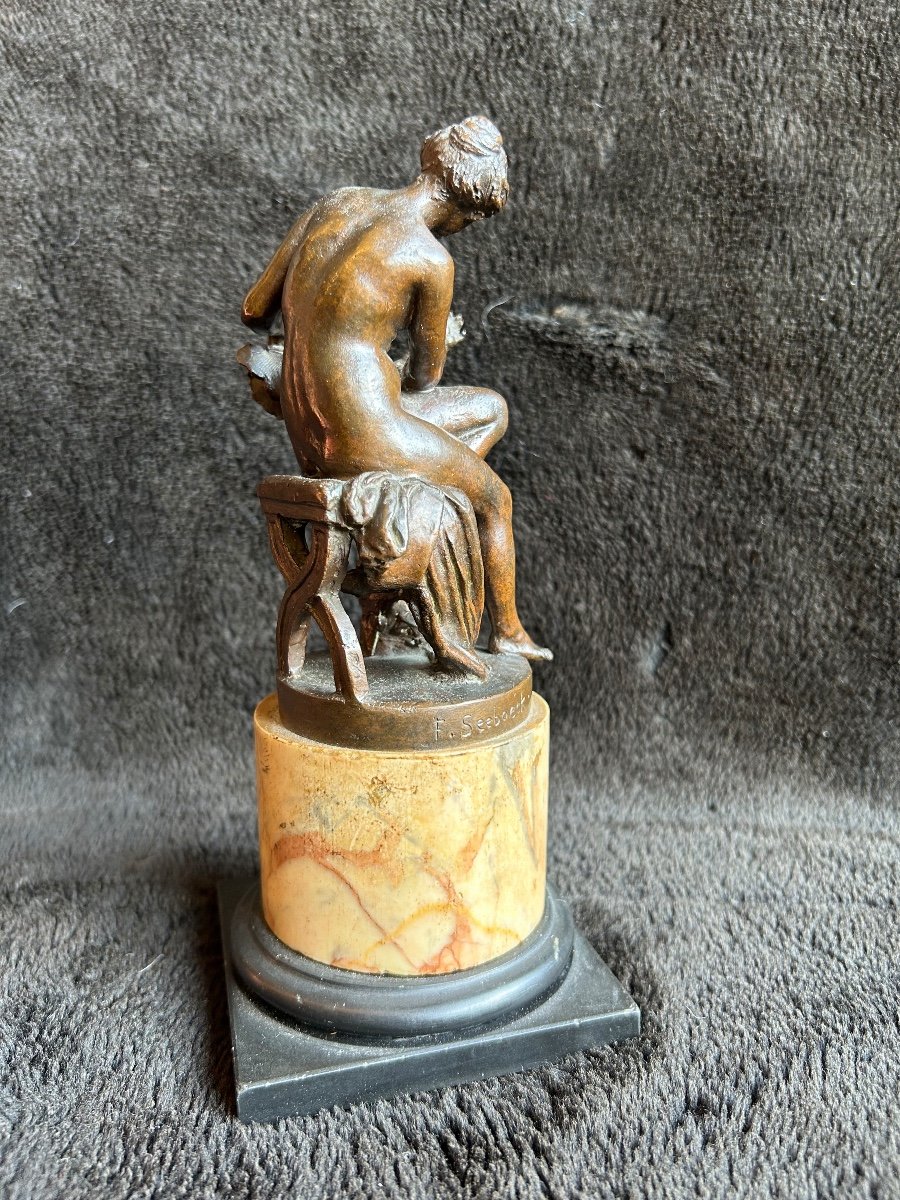 Ferdinand Seeboeck (1864-1953) Bronze Vénus Toilettant l’amour -photo-3