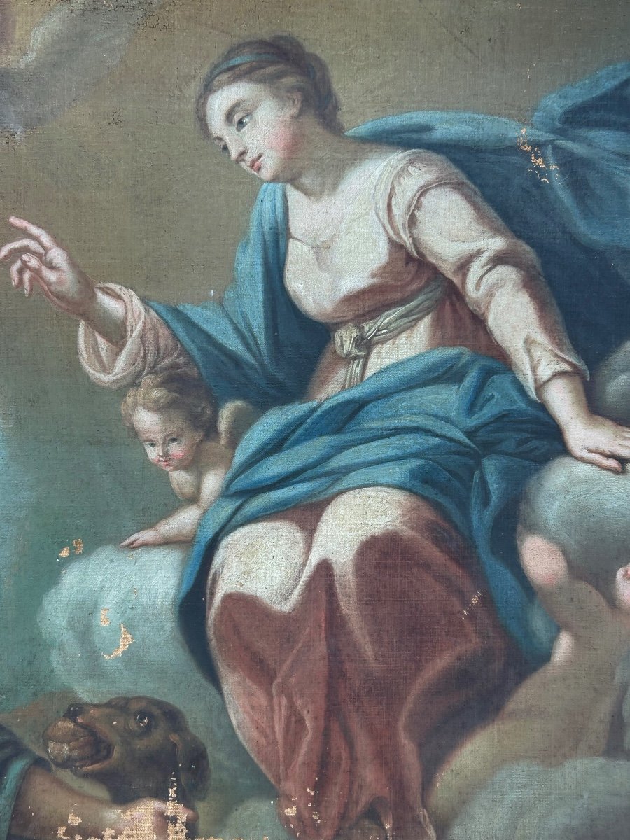 Oil On Canvas Religious Painting Late 17th Century - Virgin And The Apostle St Jacques H 102 Cm-photo-2