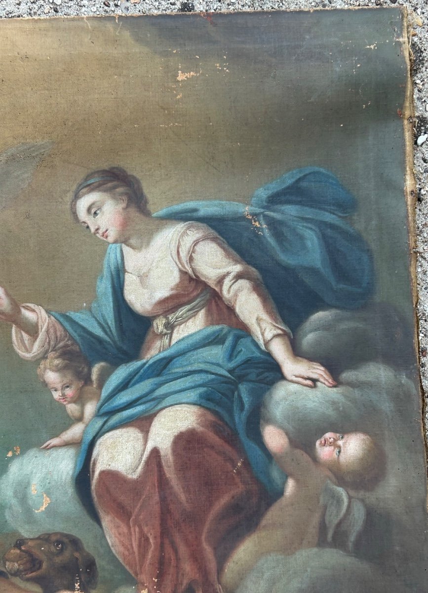 Oil On Canvas Religious Painting Late 17th Century - Virgin And The Apostle St Jacques H 102 Cm-photo-3
