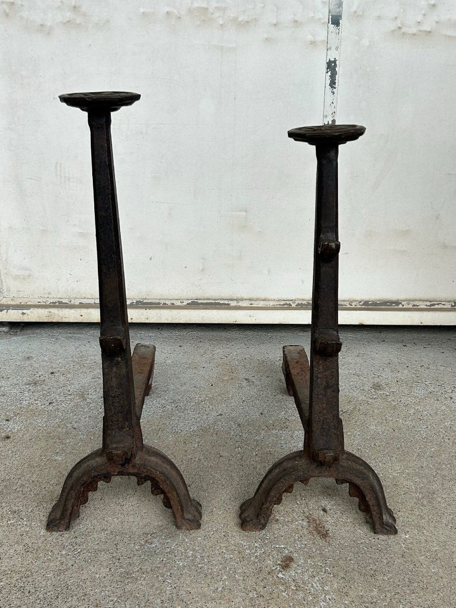 Grande Paire De Landiers En Fonte De Fer D’époque Louis XIII - Chenets -photo-2