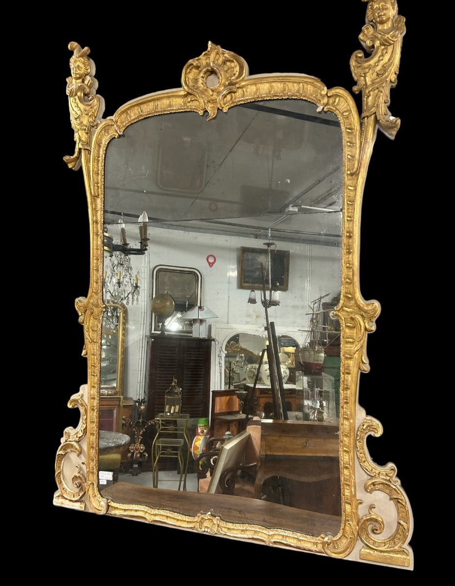  Miroir De Style Régence En Bois Sculpté Et Doré à Décor D’espagnolettes époque Napoléon III- glace -photo-2