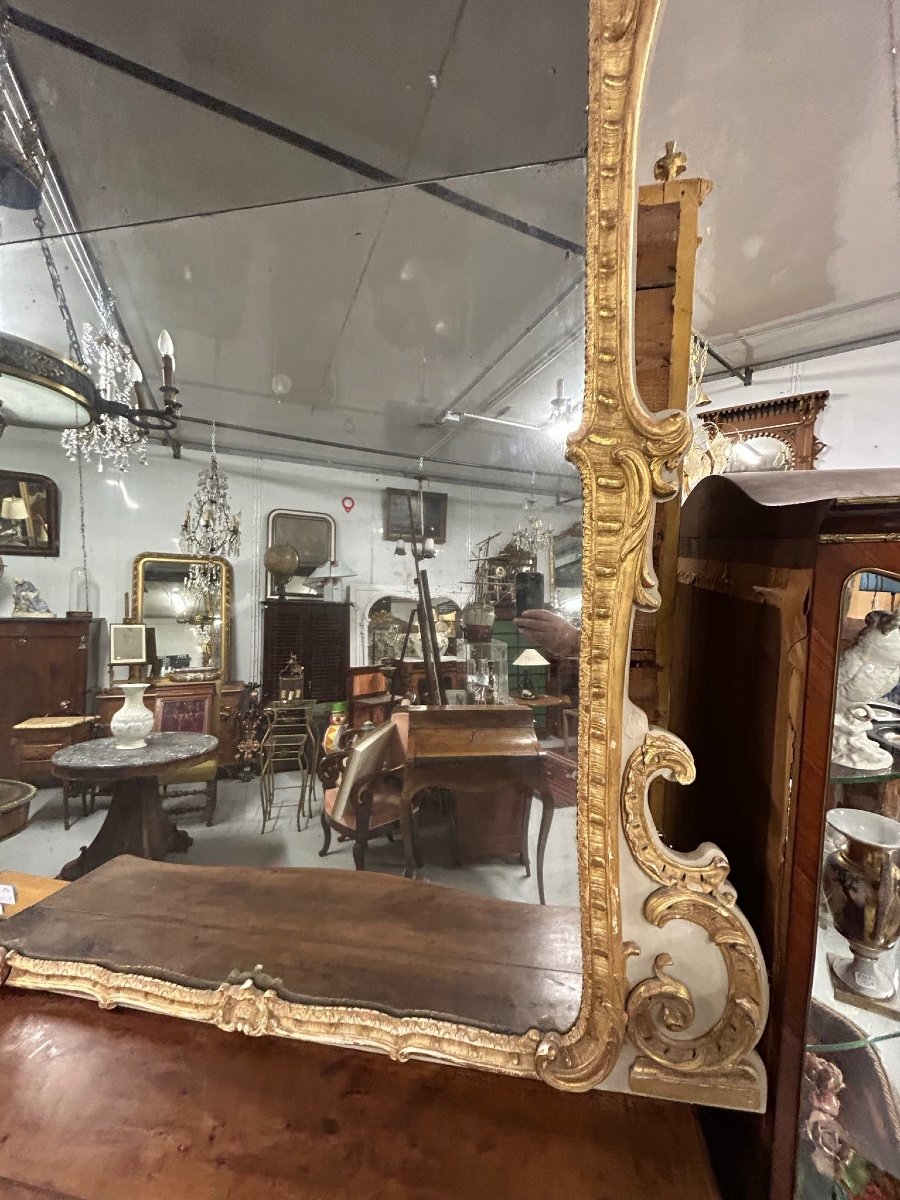  Miroir De Style Régence En Bois Sculpté Et Doré à Décor D’espagnolettes époque Napoléon III- glace -photo-4
