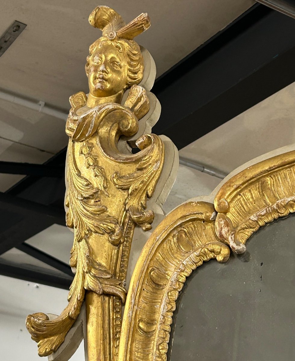  Miroir De Style Régence En Bois Sculpté Et Doré à Décor D’espagnolettes époque Napoléon III- glace -photo-5