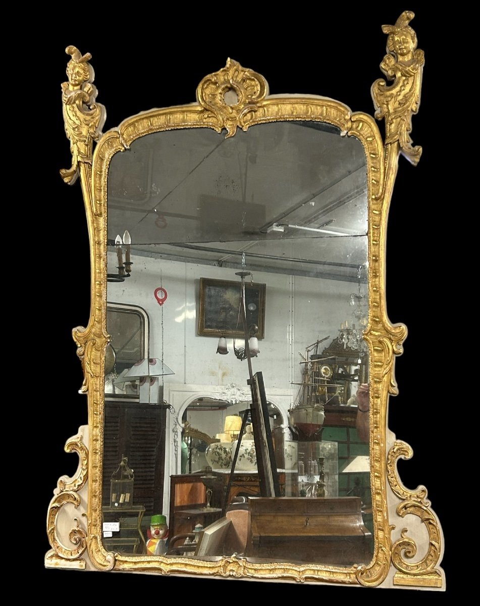  Miroir De Style Régence En Bois Sculpté Et Doré à Décor D’espagnolettes époque Napoléon III- glace 