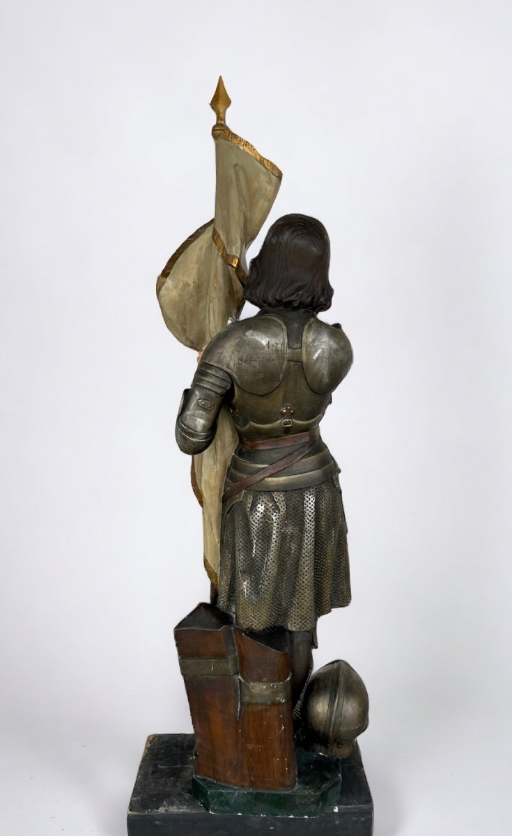 Jeanne D’arc Grande Statue En Plâtre Polychrome Vers 1900 -  H 154 Cm -photo-2
