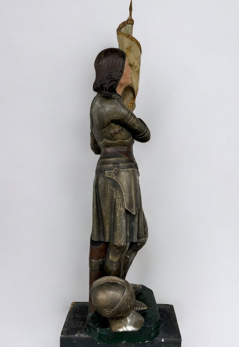 Jeanne D’arc Grande Statue En Plâtre Polychrome Vers 1900 -  H 154 Cm -photo-3