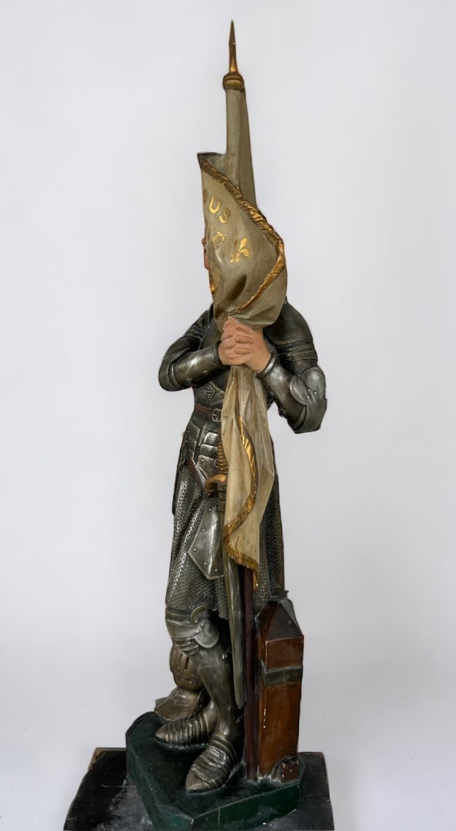 Jeanne D’arc Grande Statue En Plâtre Polychrome Vers 1900 -  H 154 Cm -photo-4