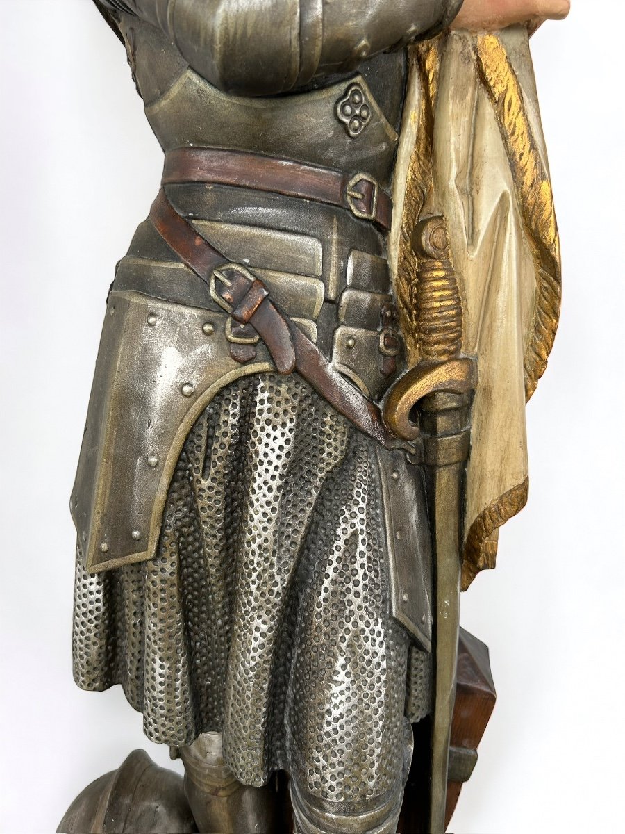Jeanne D’arc Grande Statue En Plâtre Polychrome Vers 1900 -  H 154 Cm -photo-2