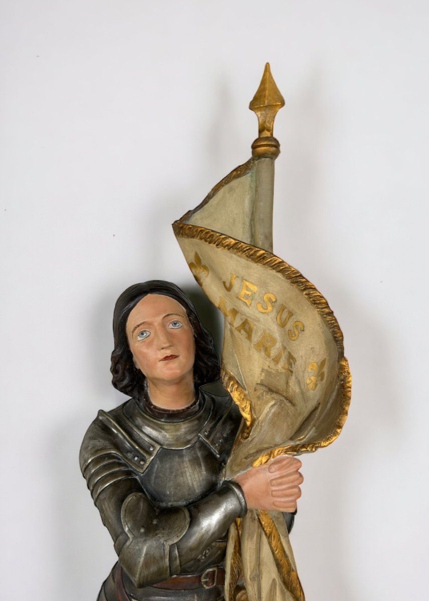 Jeanne D’arc Grande Statue En Plâtre Polychrome Vers 1900 -  H 154 Cm -photo-3