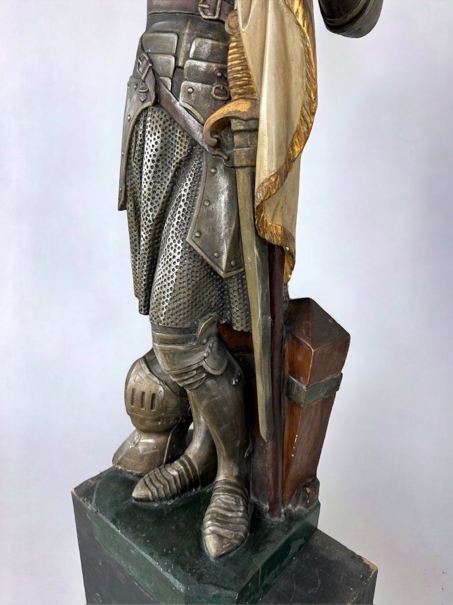 Jeanne D’arc Grande Statue En Plâtre Polychrome Vers 1900 -  H 154 Cm -photo-6