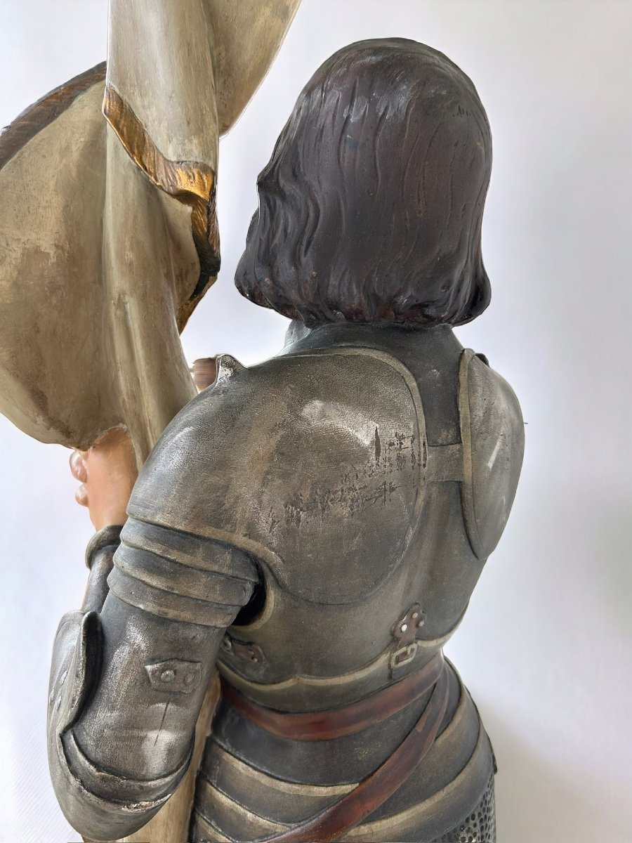 Jeanne D’arc Grande Statue En Plâtre Polychrome Vers 1900 -  H 154 Cm -photo-7