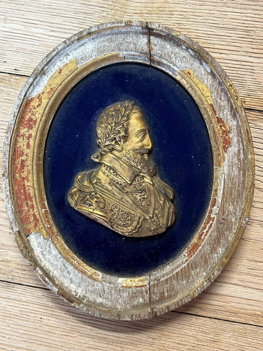 Pair Of Portraits In Medallions - Gilt Bronze Profiles Henry IV And Sully 18th Century-photo-2