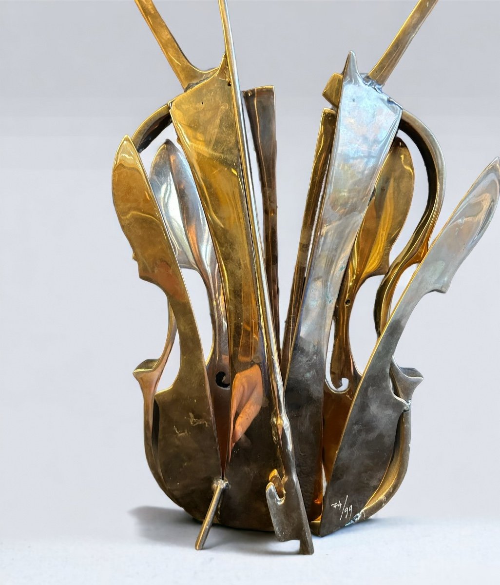 Fernandez Arman (1928-2005) Violin In Venice - Polished Bronze-photo-3