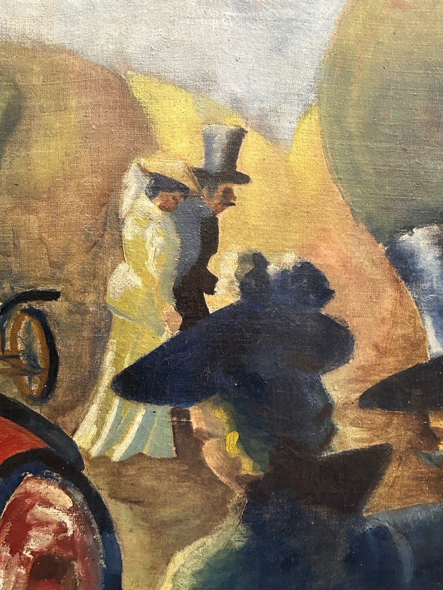 Les Vielles Voitures - Huile Sur Toile Tableau De J Mint - Renault 1902-photo-3