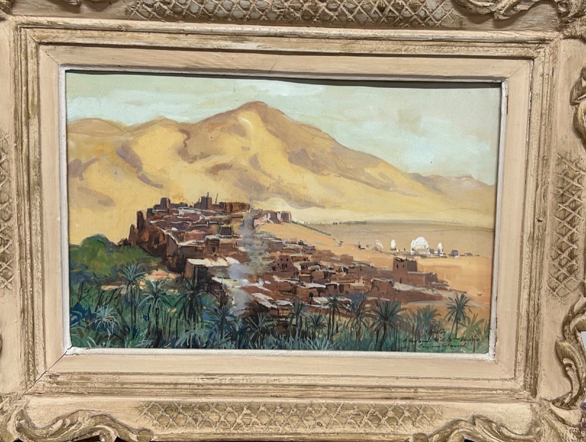 Henri Jean Pontoy (1888-1968) Kasbah At The Foot Of The Mountain - Oil Painting On Paper-photo-8