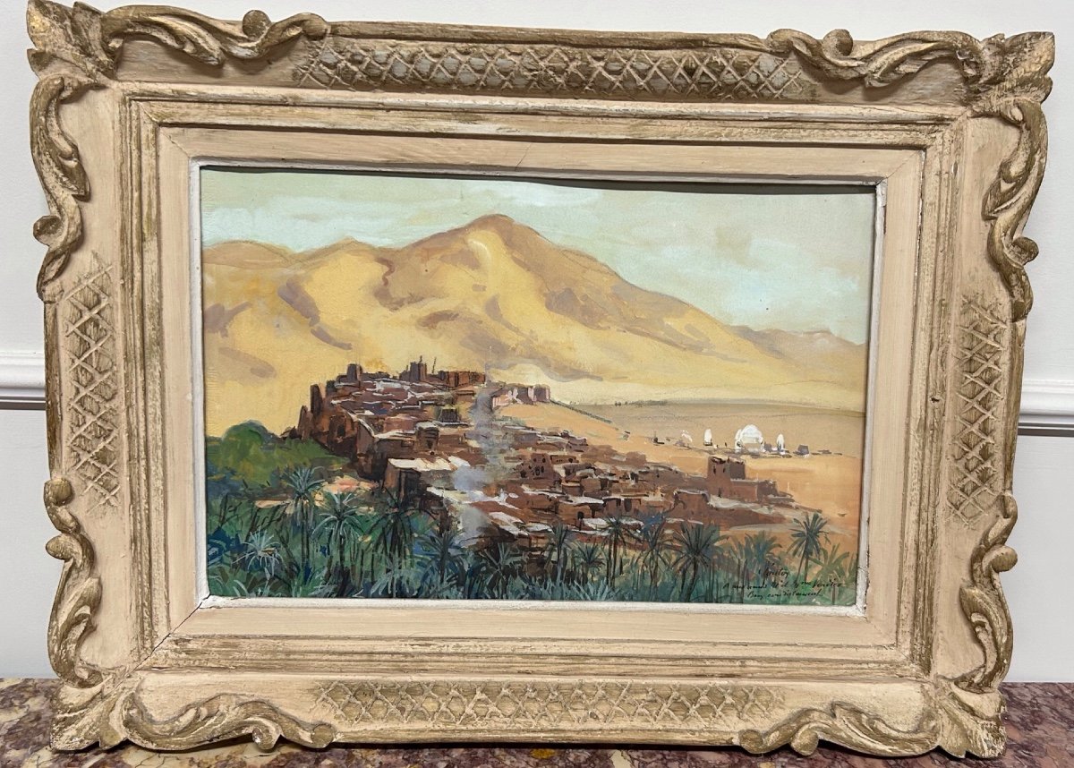 Henri Jean Pontoy (1888-1968) Kasbah At The Foot Of The Mountain - Oil Painting On Paper