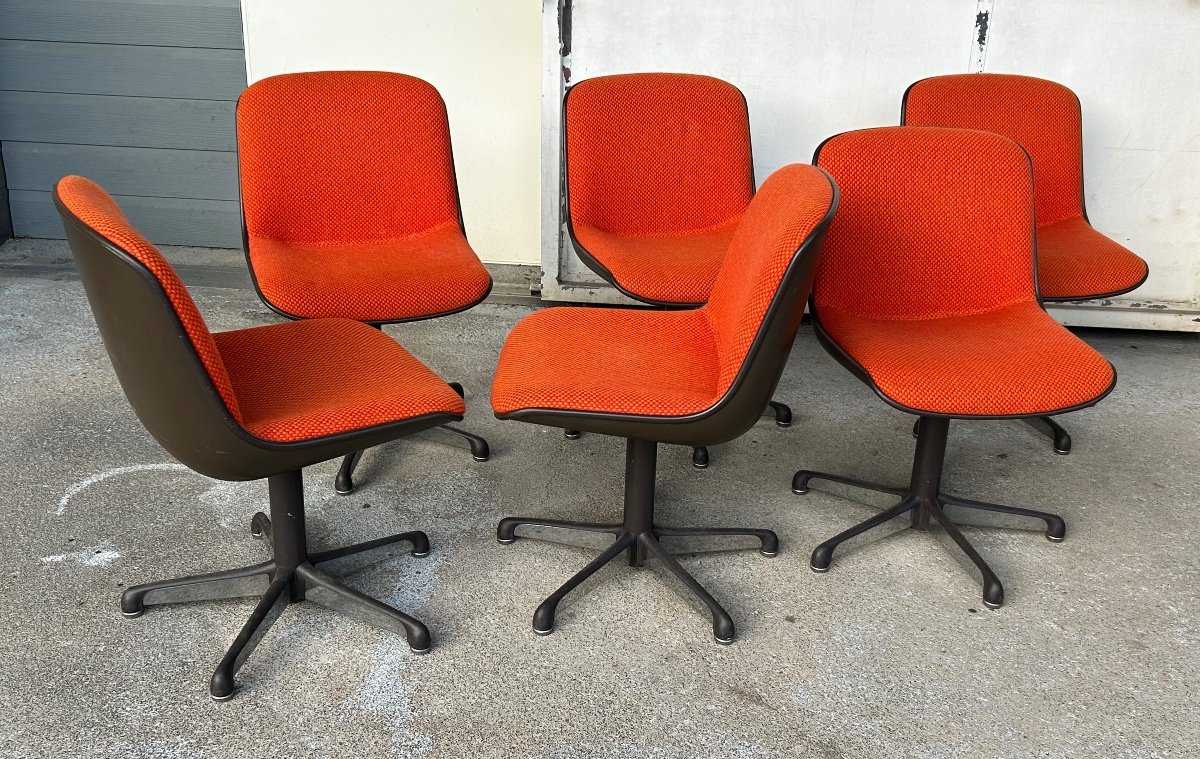 Charles Pollock (1902-1988) Series Of Six Comforto Edition Chairs Circa 1970-photo-1