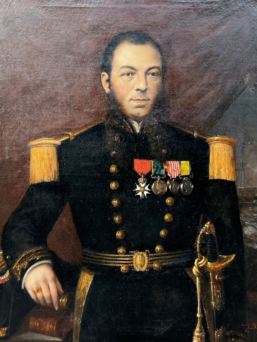 Louis Guédy (1847-1926) Portrait Militaire D’amiral Ou De Capitaine De Vaisseau Daté 1873-photo-3