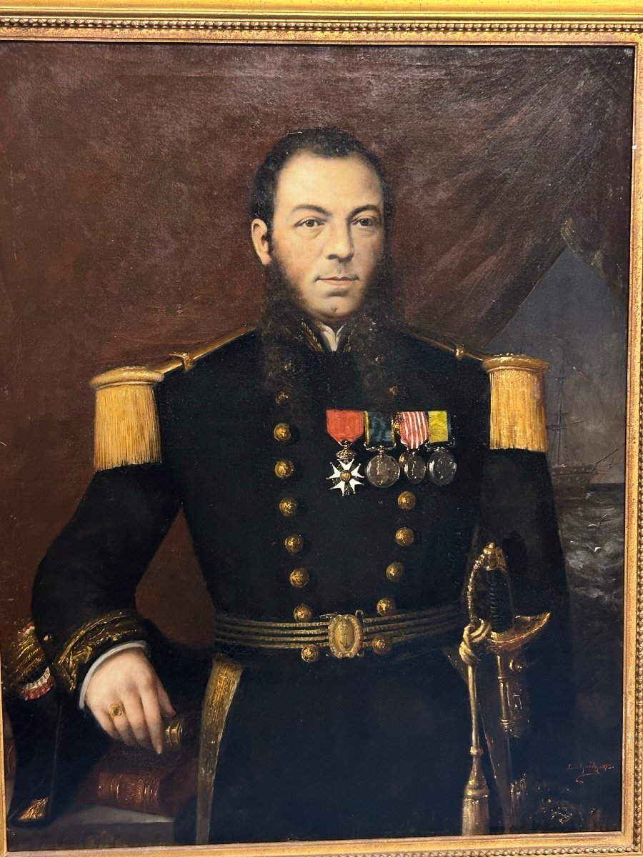 Louis Guédy (1847-1926) Portrait Militaire D’amiral Ou De Capitaine De Vaisseau Daté 1873-photo-2