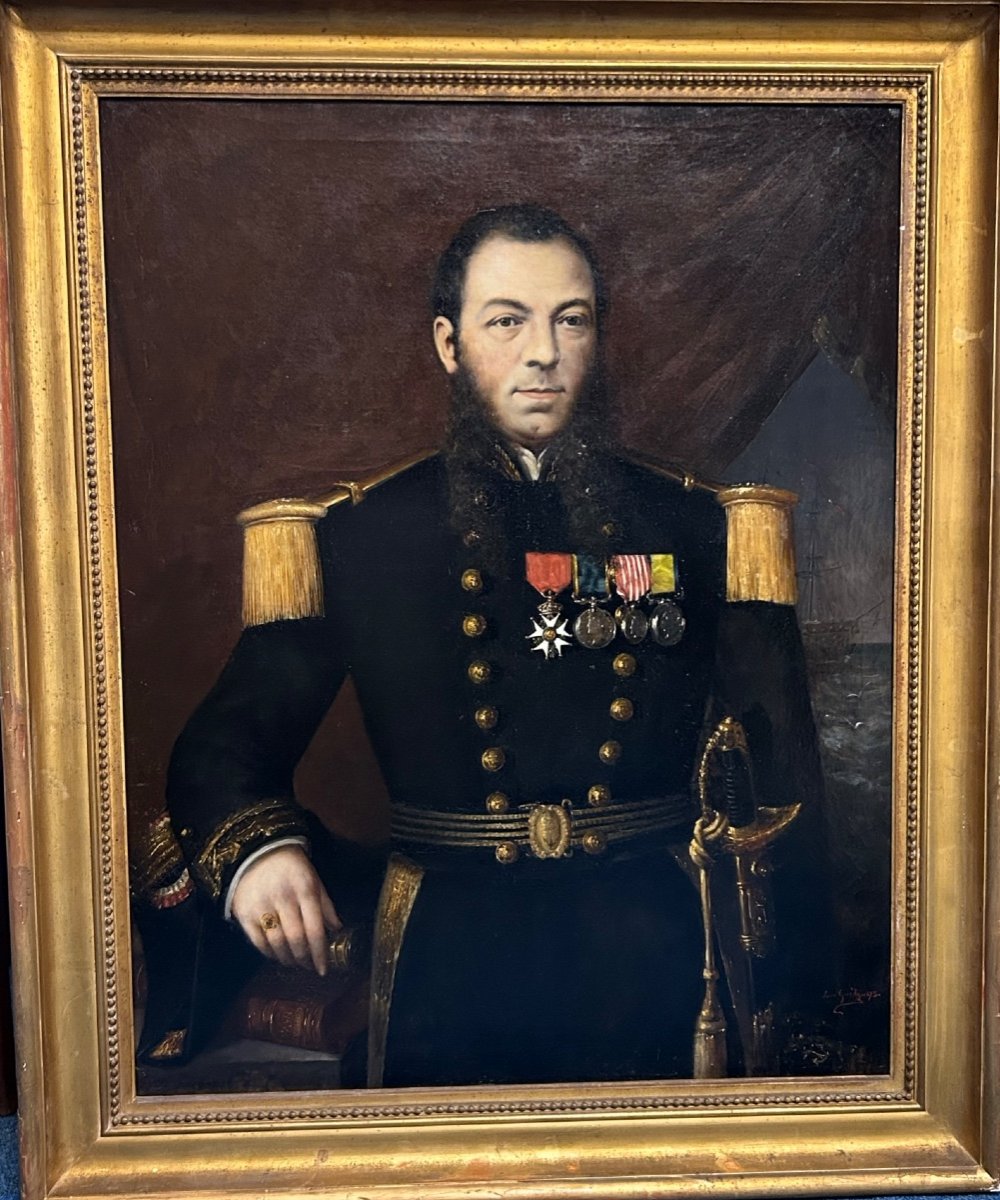 Louis Guédy (1847-1926) Portrait Militaire D’amiral Ou De Capitaine De Vaisseau Daté 1873