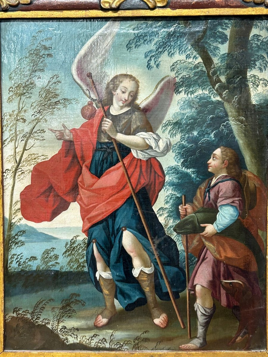 Tobias And The Archangel Raphael Oil On Canvas French School Early 18th Century - Religious Painting-photo-4