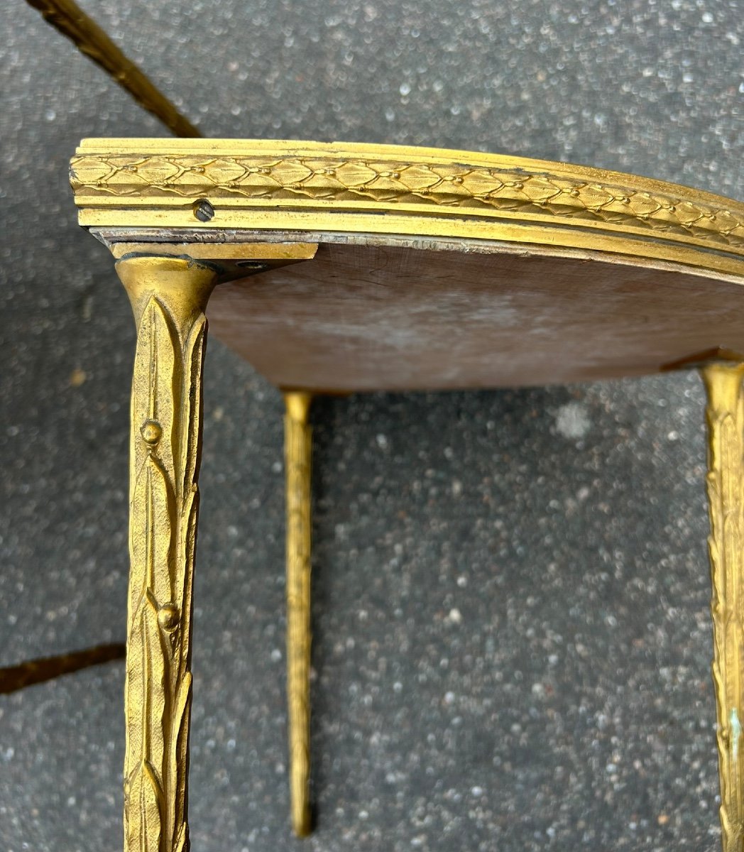 Table Base En Trois Parties Ou Tripartite En Bronze Doré Maison Charles Ou Bagues Décor Palmier-photo-5