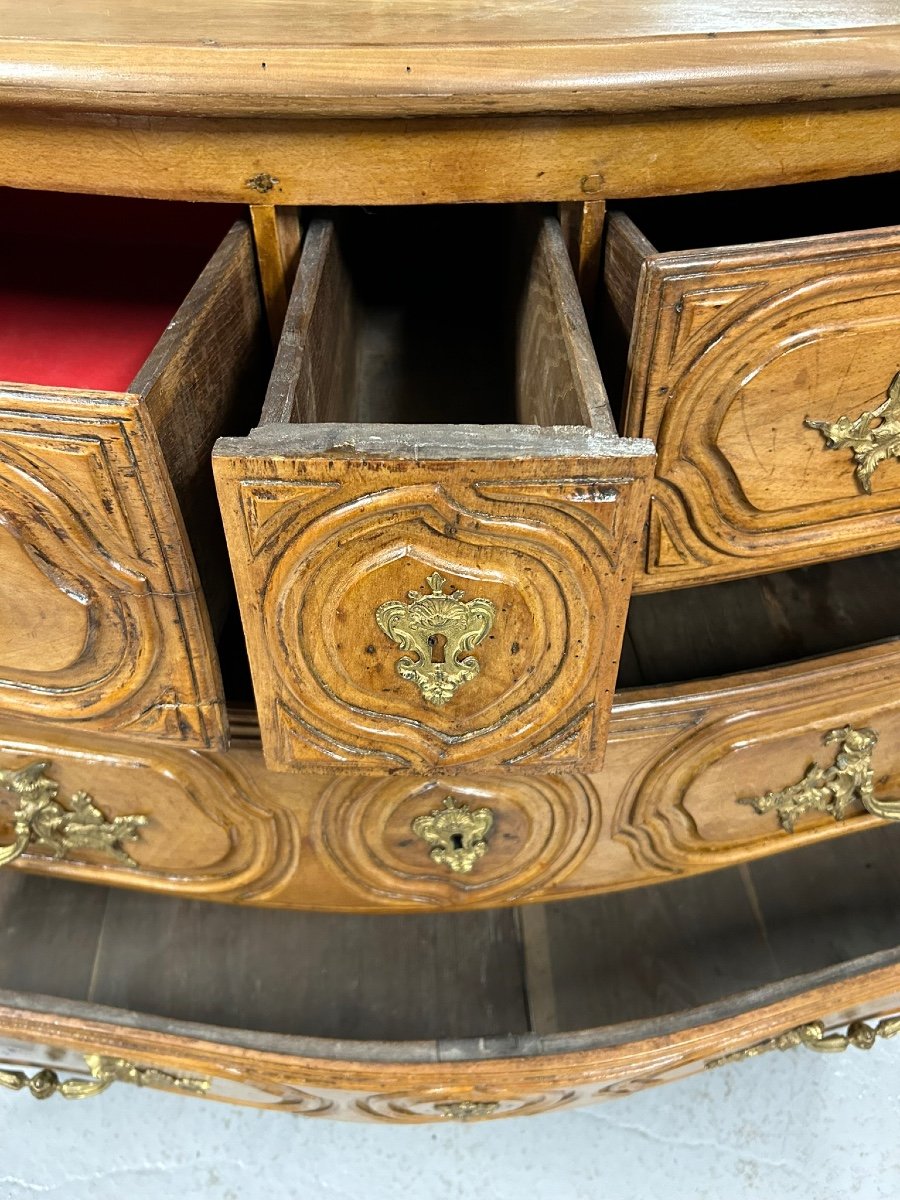 Commode Tombeau Louis XV En Noyer D’époque XVIIIème siècle -photo-7