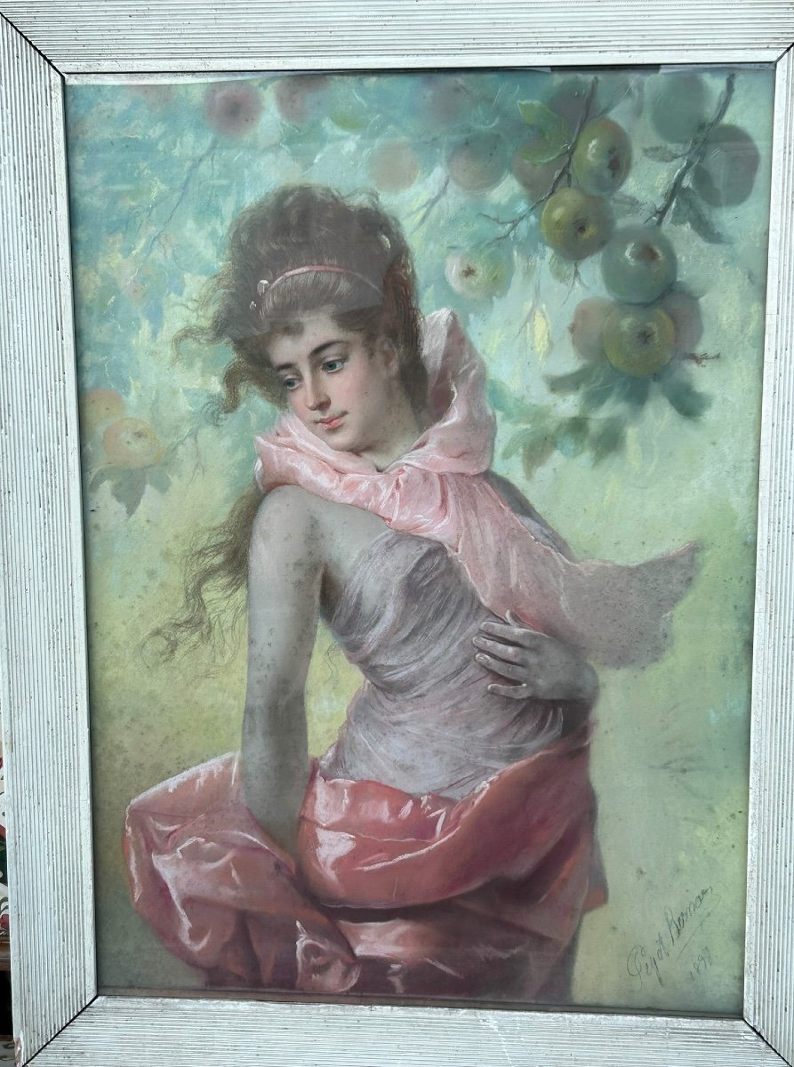 Pegot Bernard (1830-1900) Portrait - Pastel Signé Et Daté 1897