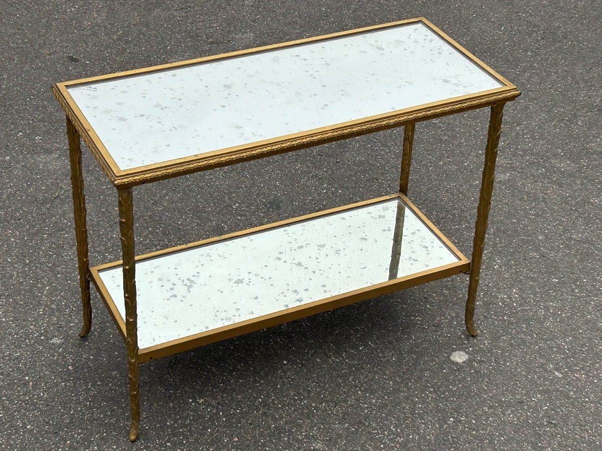 Table D’appoint Ou Bout De Canapé En Bronze Doré Maison Charles Ou Baguès Décor Palmier 1970-photo-2