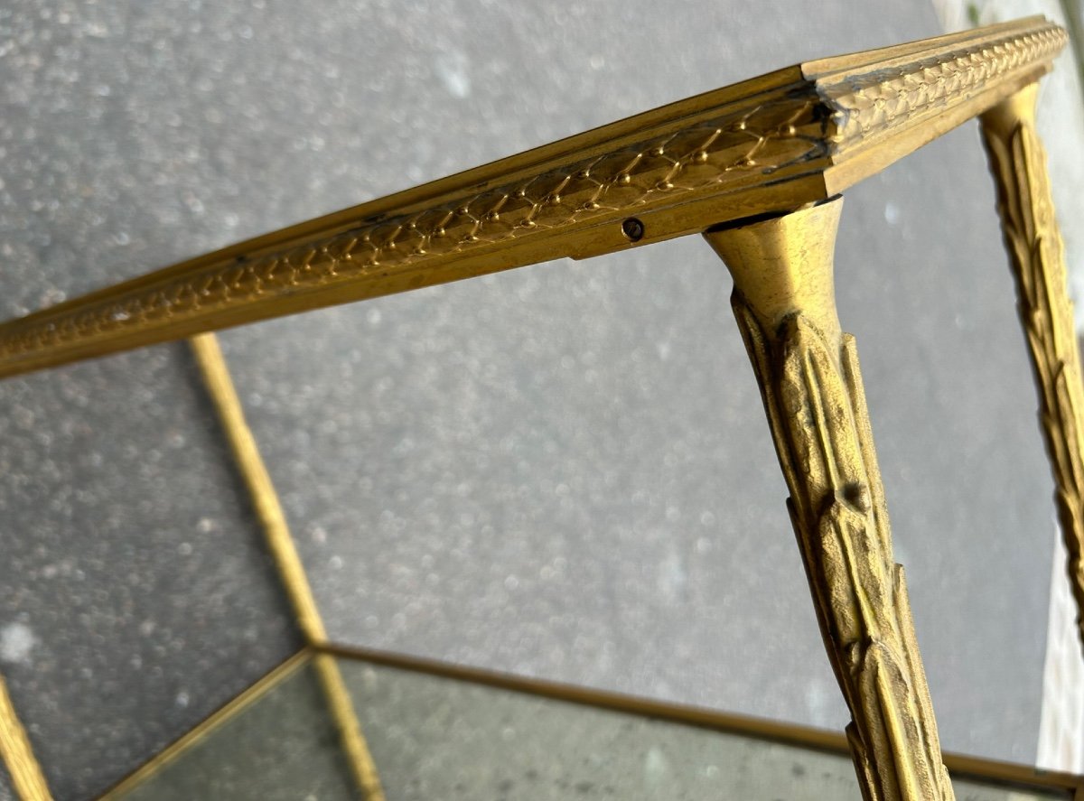 Side Table Or Sofa End In Gilt Bronze Maison Charles Ou Baguès Palm Tree Decor 1970-photo-7