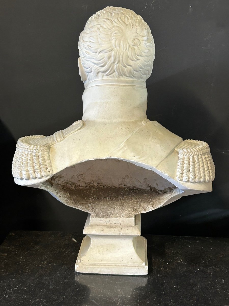 Important Buste En Plâtre De Charles X En Uniforme Militaire époque Fin XIXéme -photo-3