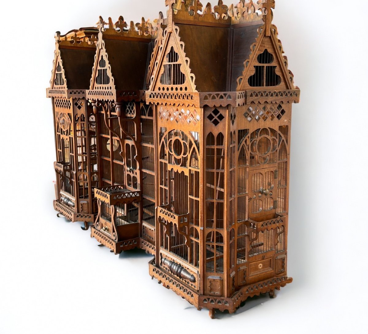 Importante Cage à Oiseaux - Volière Figurant Une Maison Début XXème L 158 cm-photo-4