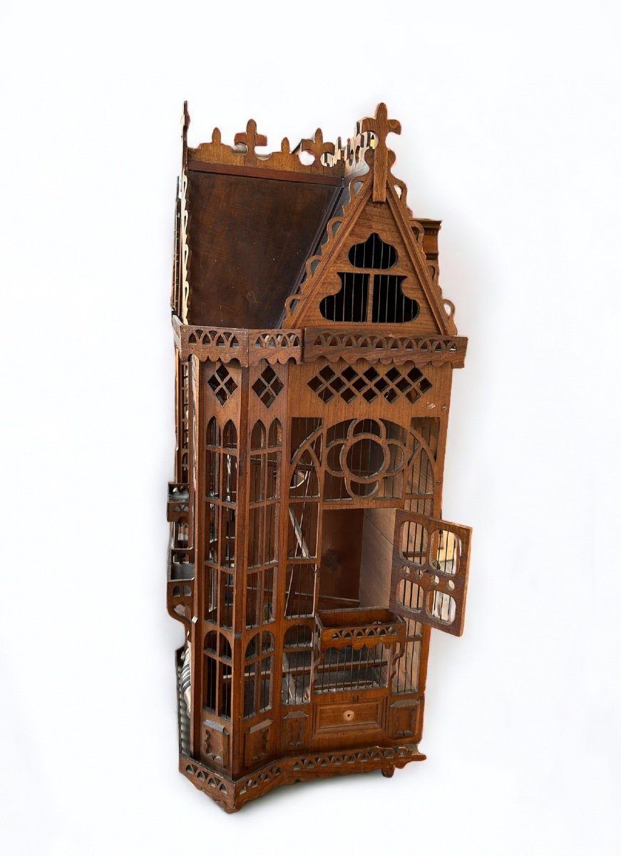 Importante Cage à Oiseaux - Volière Figurant Une Maison Début XXème L 158 cm-photo-1