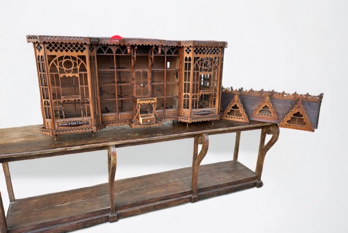 Importante Cage à Oiseaux - Volière Figurant Une Maison Début XXème L 158 cm-photo-8