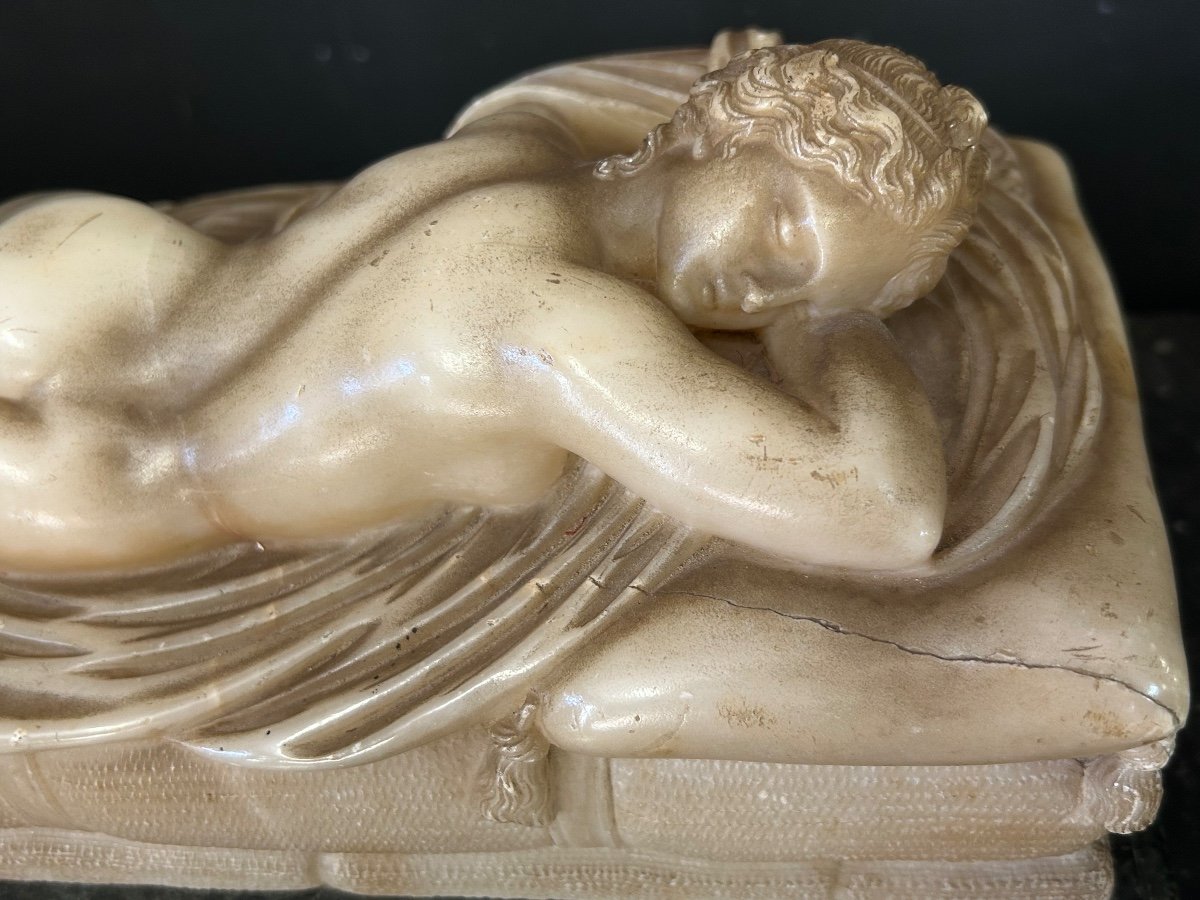 Hermaphrodite Endormi - Sculpture En Albâtre D’après L’antique D’époque Empire Début XIXéme-photo-2