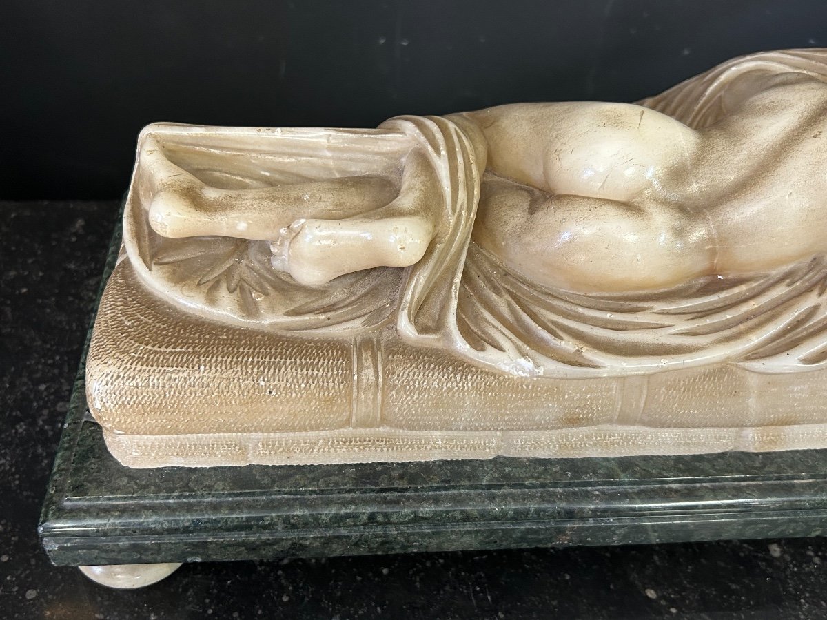 Hermaphrodite Endormi - Sculpture En Albâtre D’après L’antique D’époque Empire Début XIXéme-photo-3