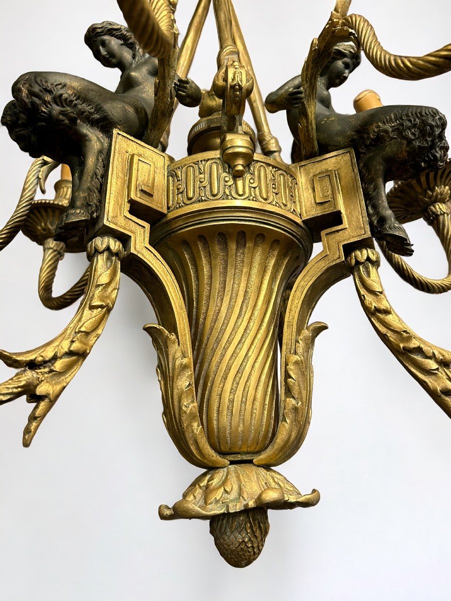 Louis XVI Style Chandelier In Gilt And Patinated Bronze From Napoleon III Period -photo-1